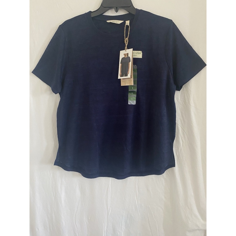 Earth Yoga Women Dark Blue FSC Viscosa reciclado Round Neck Top Short Sleeve L